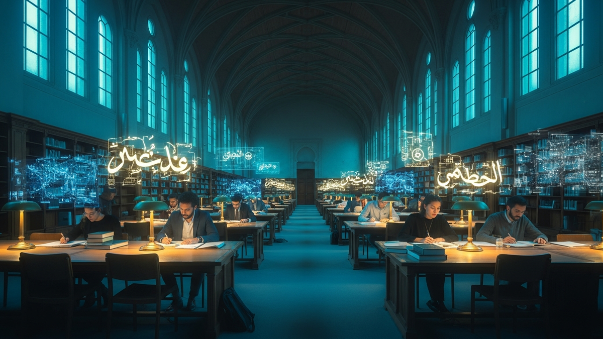 Moroccan university library with Arabic NLP research visualisations