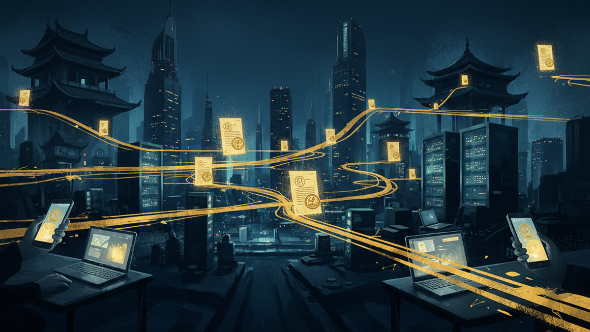 Illustration of digital content being tagged and traced across MENA platforms