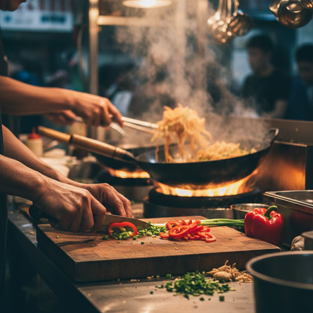 Food preparation at MENA market stall