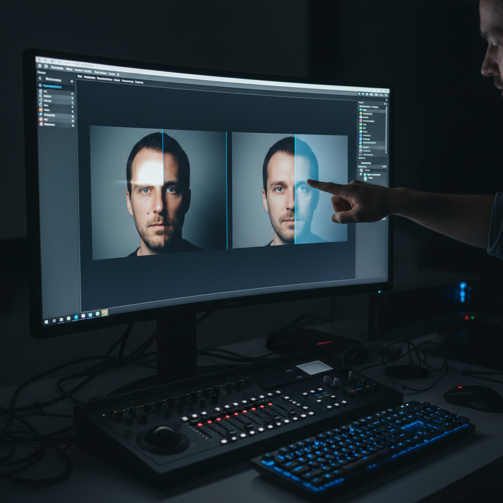 Film editing suite showing AI-assisted colour