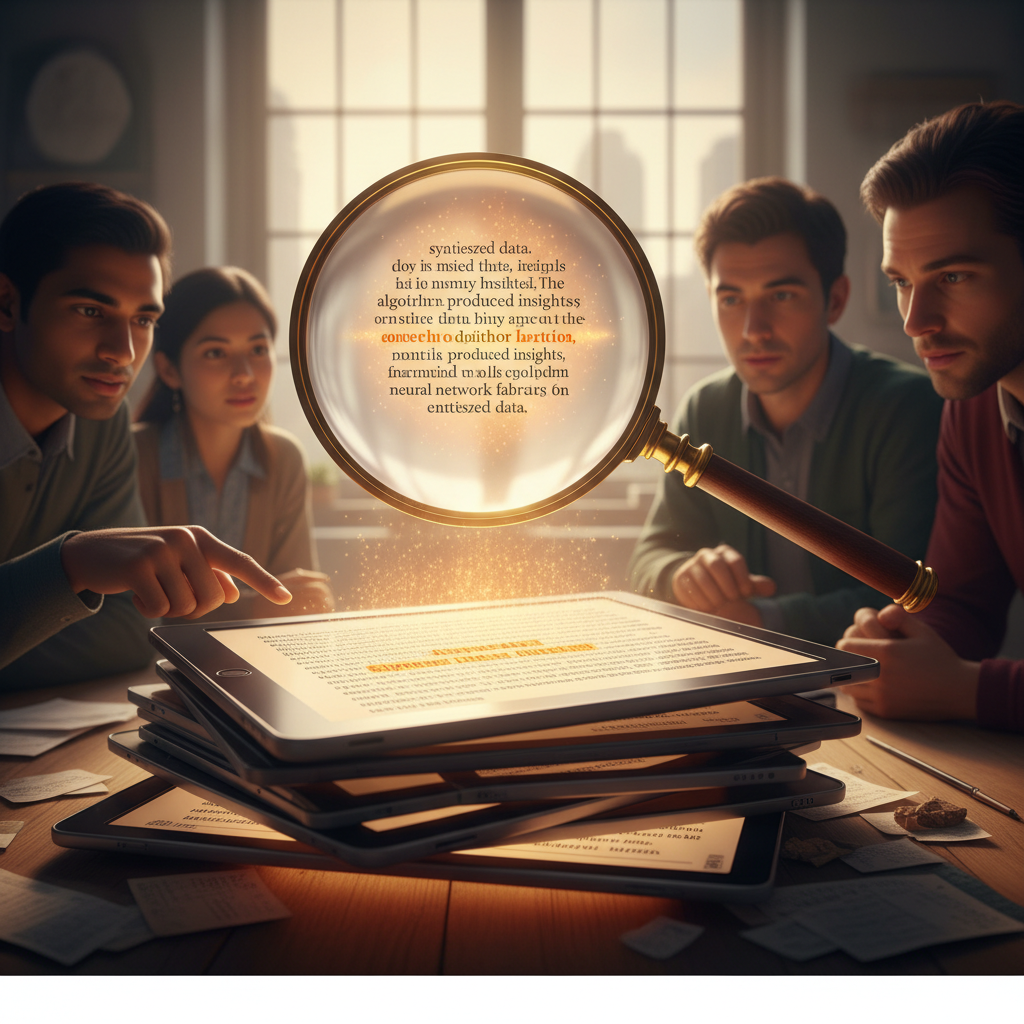 Magnifying glass detecting AI in text