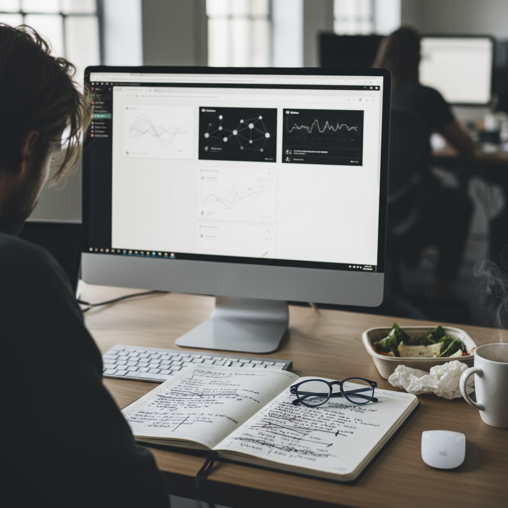 Cluttered desk with multiple AI tools open