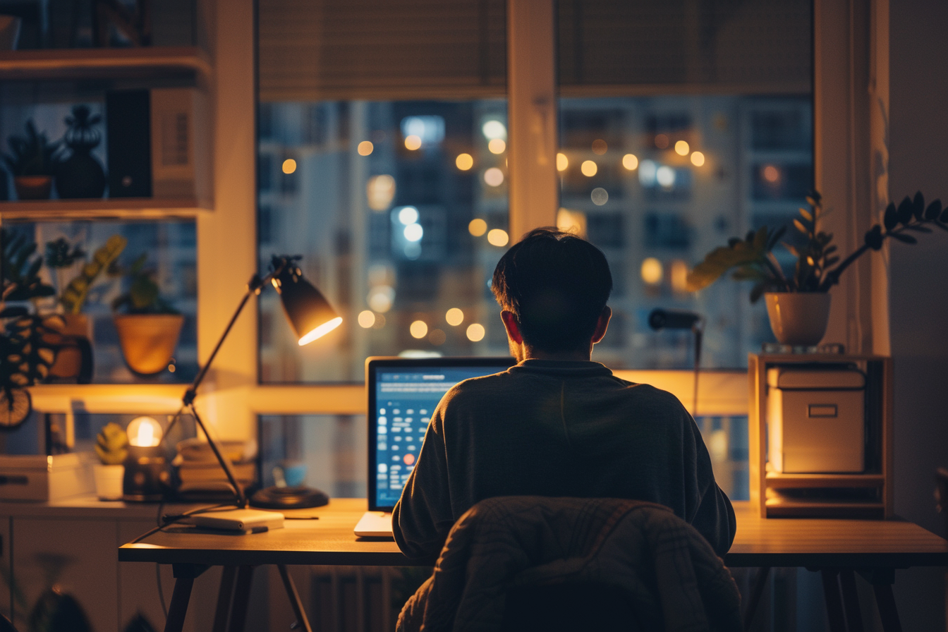 Single_young_professional_working_alone_late_evening