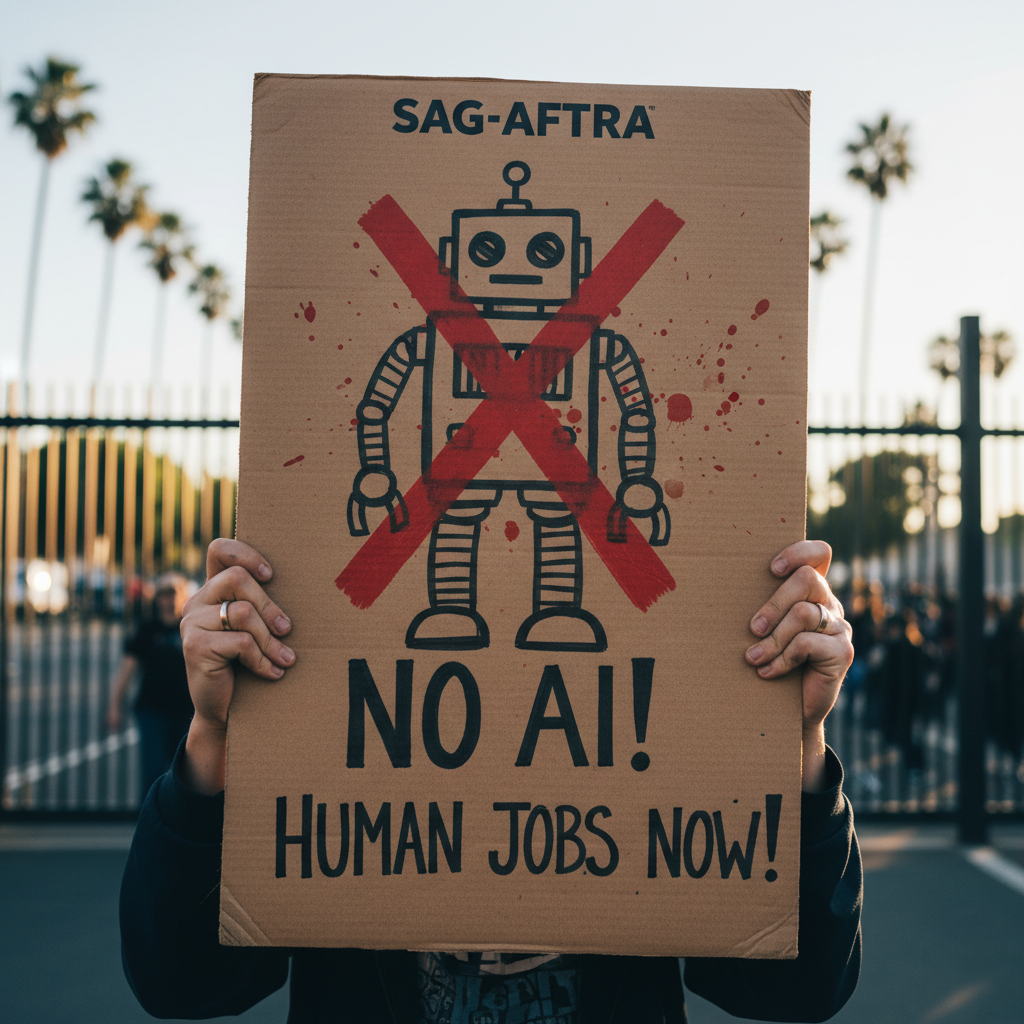 SAG-AFTRA protest placard against AI use
